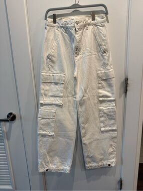 Denim Forum White Cargo Pants with Utility Pockets